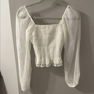 Elegant Hollister White Sheer Long Sleeve Top